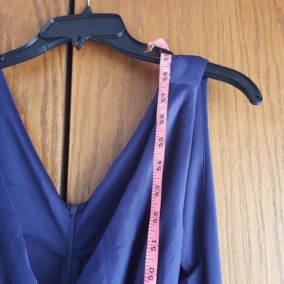 NEW ! Lsisi Long Sleeveless V Neck Evening Gown With A Split Dark Blue Size XL - Picture 3 of 8